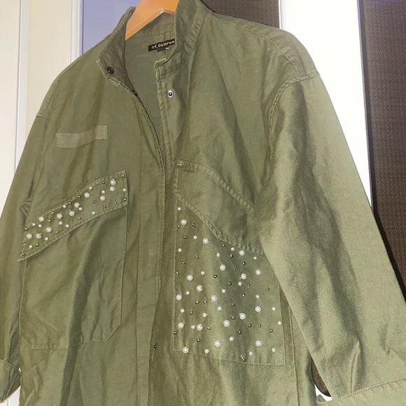 Zara military jacket khaki green & pearls - Picture 6 of 9